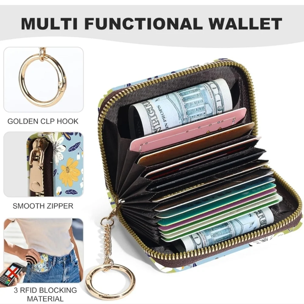 Floral Zipper Wallet with Keychain